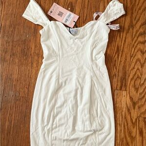 Oh Polly Off-Shoulder White Mini Dress